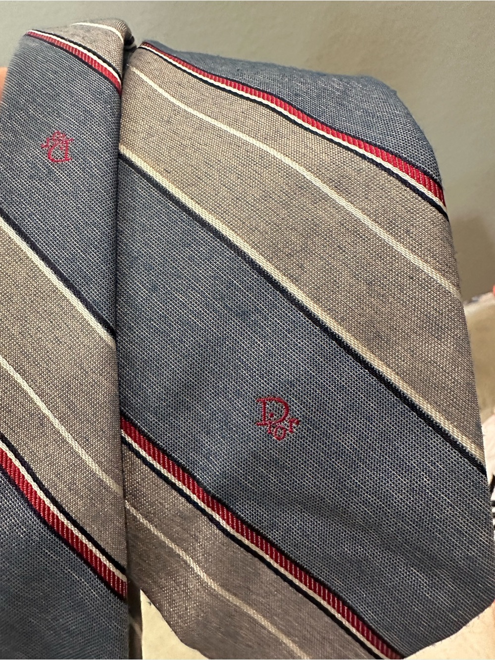 VTG Christian Dior Elegant Striped Tie With Embroidered DIOR EUC